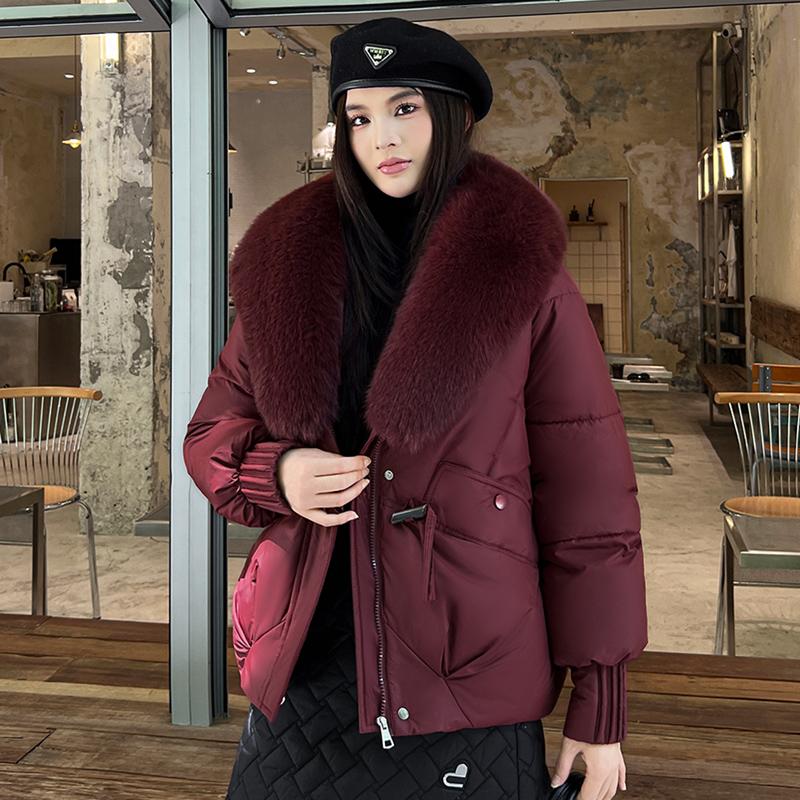 Streetwear Big-Fur-collar Down Cotton-padded Jacket Women's Winter Short Parkas Thicken Warm Coats Lady Fashion Outerwear
