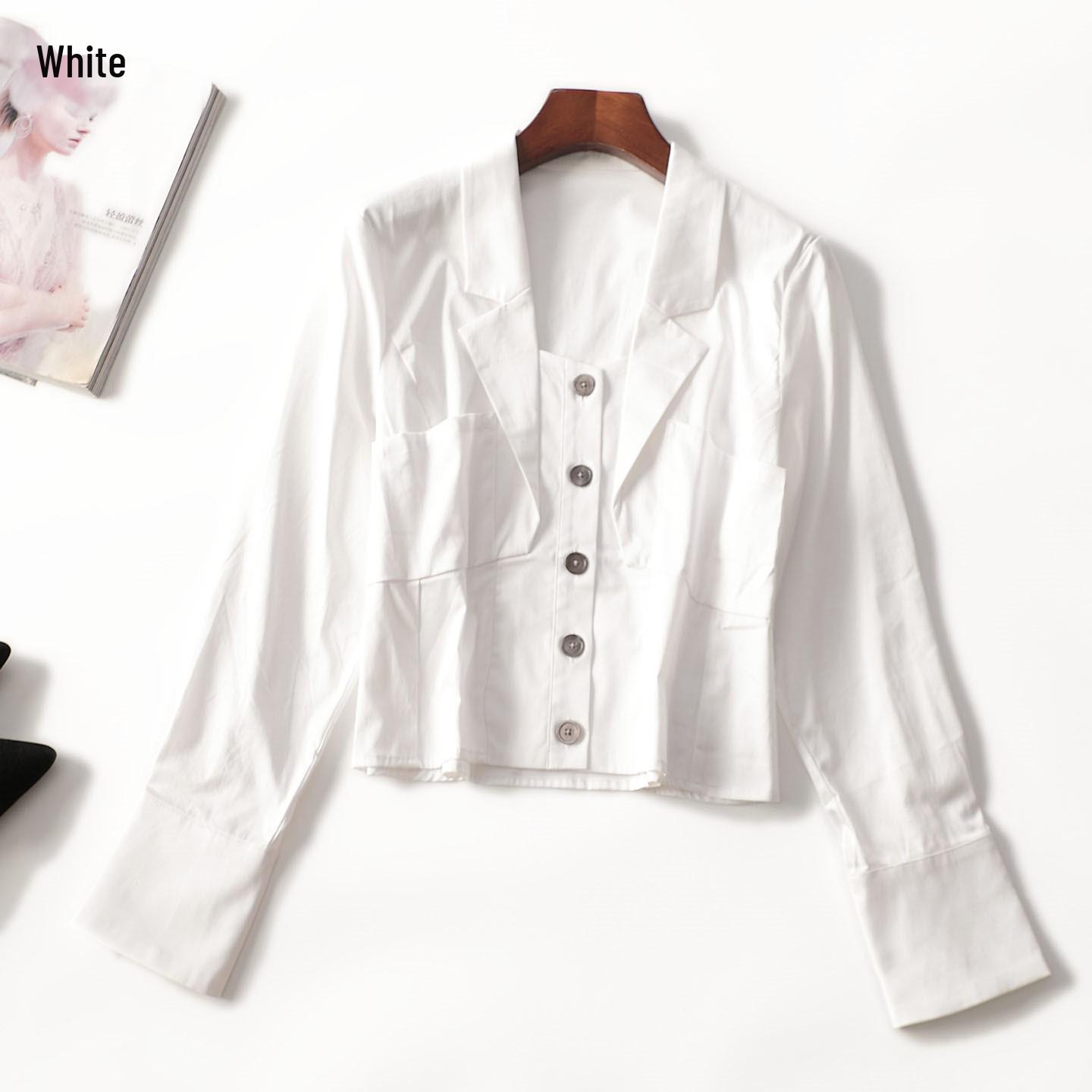 Autumn Long Sleeve Cropped Shirt - Women s Fashion Clearance Large белый