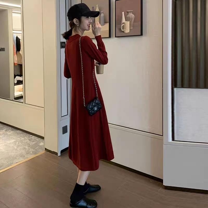 Temperament inner base knitted dress women's autumn and winter long over the knee with coat sweater skirt