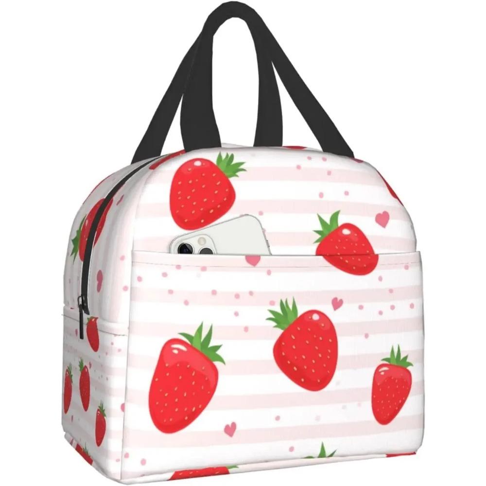 Geantă de prânz drăguță cu căpșuni și flori, cutie de prânz reutilizabilă pentru muncă, bento cooler, geantă reutilizabilă, cutii de picnic, recipiente izolate