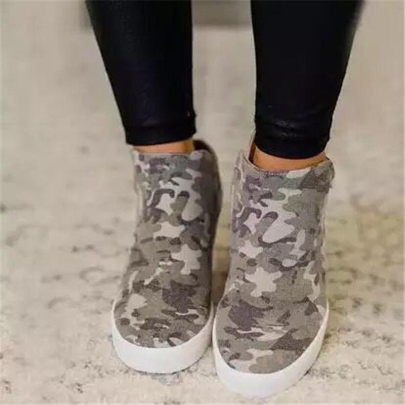 20 autumn hot-selling women's shoes camouflage inner height-increasing casual shoes new canvas large-size lazy shoes