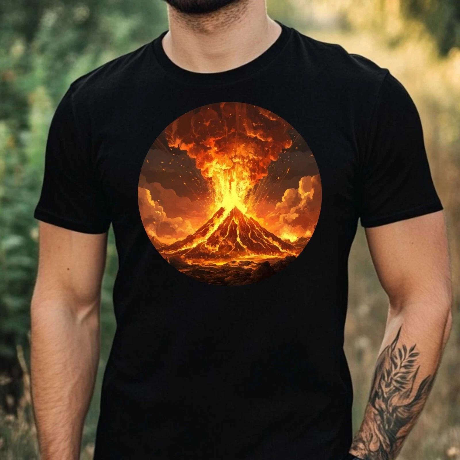 T-Shirt Herren Ausbrechender Vulkan Motiv Baumwolle Größe XS bis 5XL XXXL