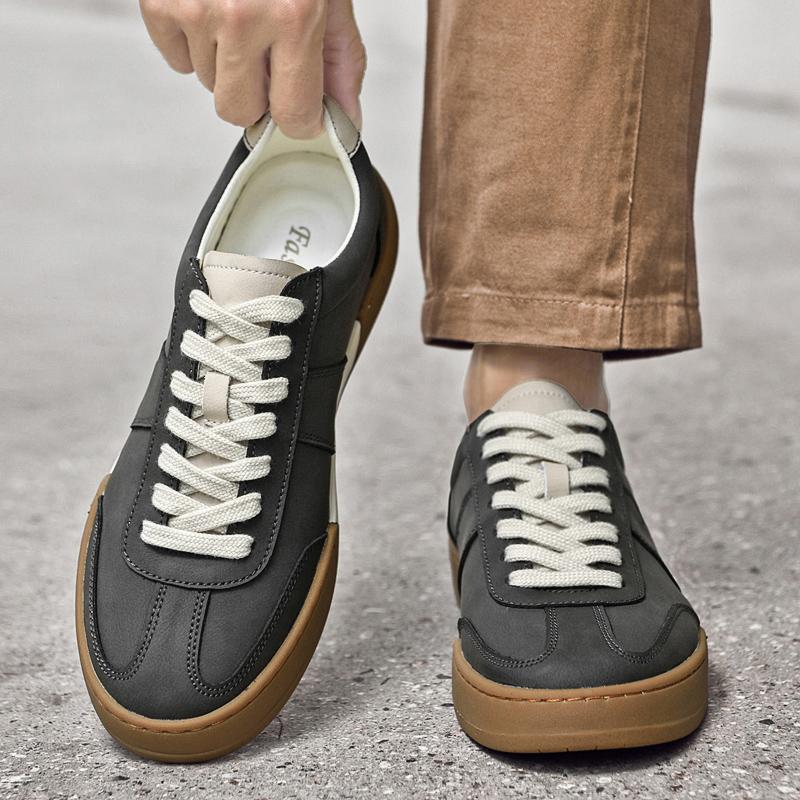 Echtes Leder Herren Freizeitschuhe Neue Schnürschuhe Vulkanisierte Schuhe Dicke Sohle Schlichte Herren Skateboard Schuhe Persönlichkeit Sneaker