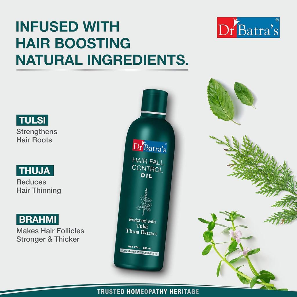 Dr Batra's Hair Fall Control Oil 200ml Pack of 1 for Healthier Scalp, Nourishment, Lightweight & Deep Cleansing