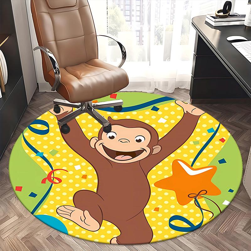 Curious George Chair Mat Round Rug-Office Carpet, Machine Washable, Non-slip, Suitable for Living Rooms, Bedrooms