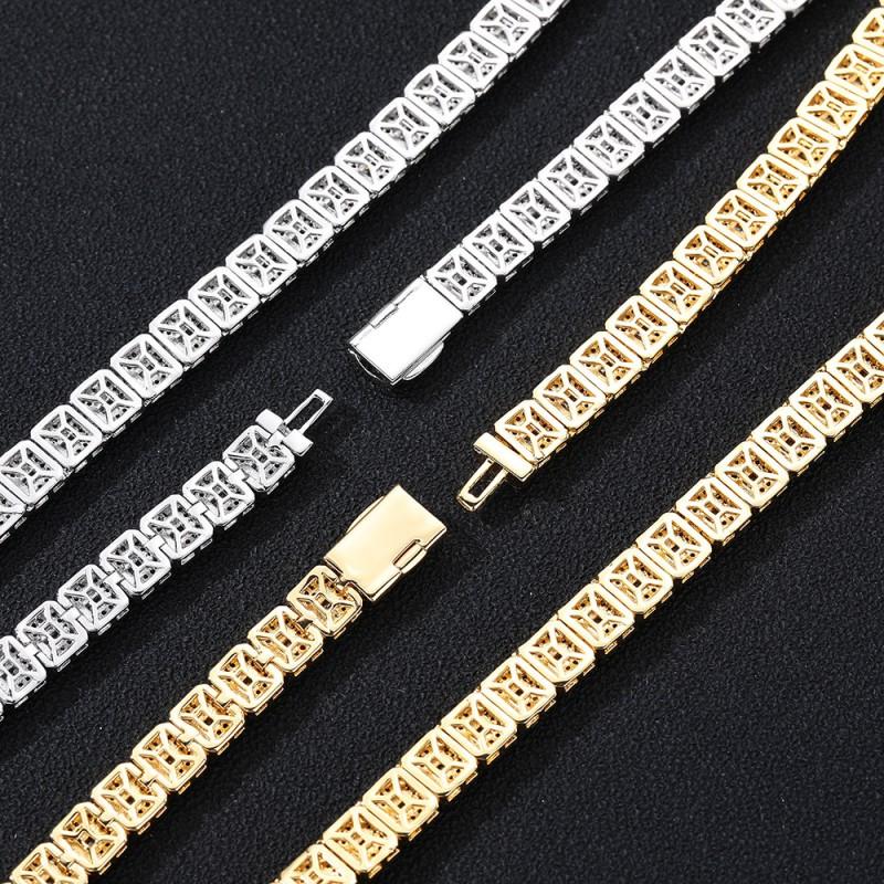 Hip Hop 8mm Cuban Link Chain With Flip Clasp T-Shape Mixed Zircon Unisex Fashion Jewelry