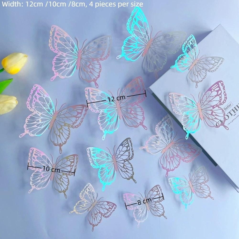 Vícebarevná 3D Dutá Motýl Laserová Reflexní Dekorace Nálepka Motýl Nálepka na Zeď Skříň