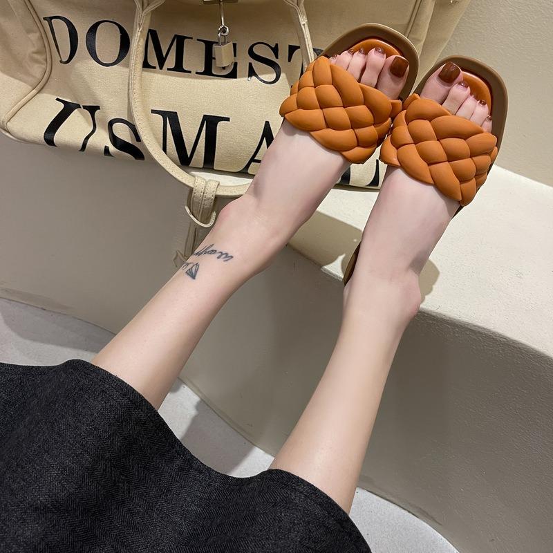 

Women s Braided Strap Slide Sandals Square Toe Flat Casual Slippers for Summer Outdoor 40 помаранчевий