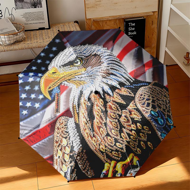 1 Stück Der majestätische amerikanische Weißkopfseeadler Regenschirm Tragbarer Faltregenschirm Eisenrahmen Lochknochenstruktur Outdoor Heimregenschirm