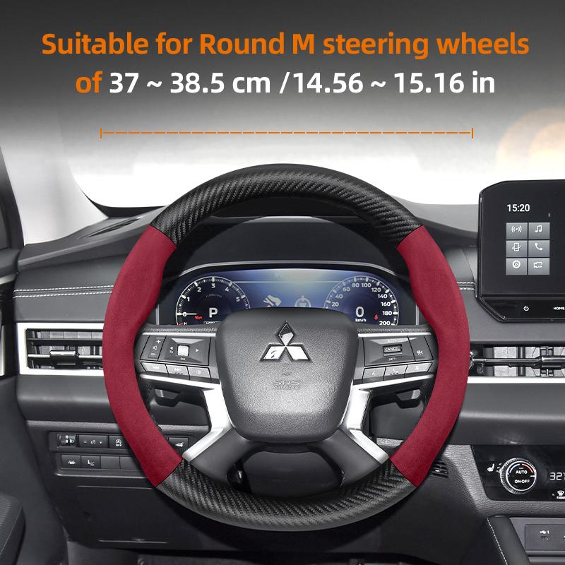 

Suitable for Mitsubishi Suede Matte Carbon Fiber Texture Steering Wheel Cover Suitable for Outlander 3 XL L200 Lancer 2009 X 9 10 Asx