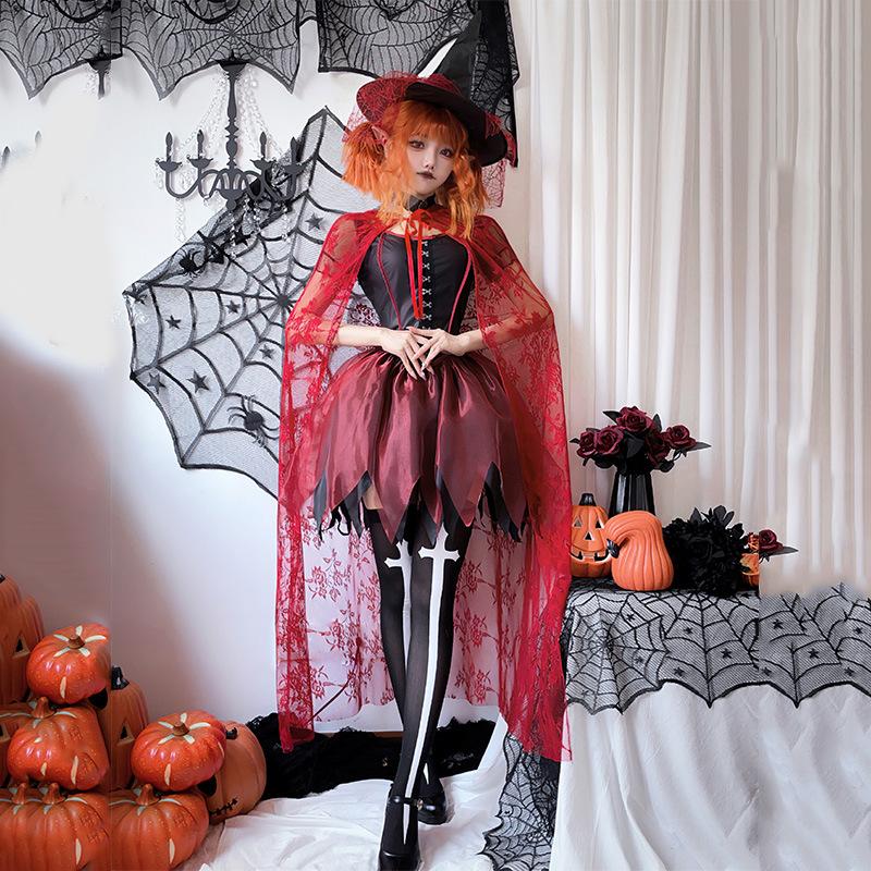 Halloween Costume Adult Female Cosplay Witch Costume Witch Vampire Sexy Shawl Cape Dress Female