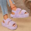 Fashion Plush Cotton Mopping Winter New Round Toe Open Toe One Strap Anti-slip Wear-resistant Platform Flats