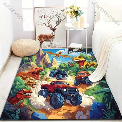 Dinosaurierwelt Auto-Druck Cartoon Teppich für Schlafzimmer Wohnzimmer Bettseite Sofa Bodenmatte Moderne Heimdekoration Bereichsteppich für Geschenke