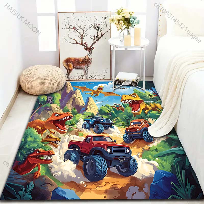 Dinosaur World Car Print Cartoon Carpet for Bedroom Living Room Bedside Sofa Floor Mat Modern Home Decor Area Rug for Gifts
