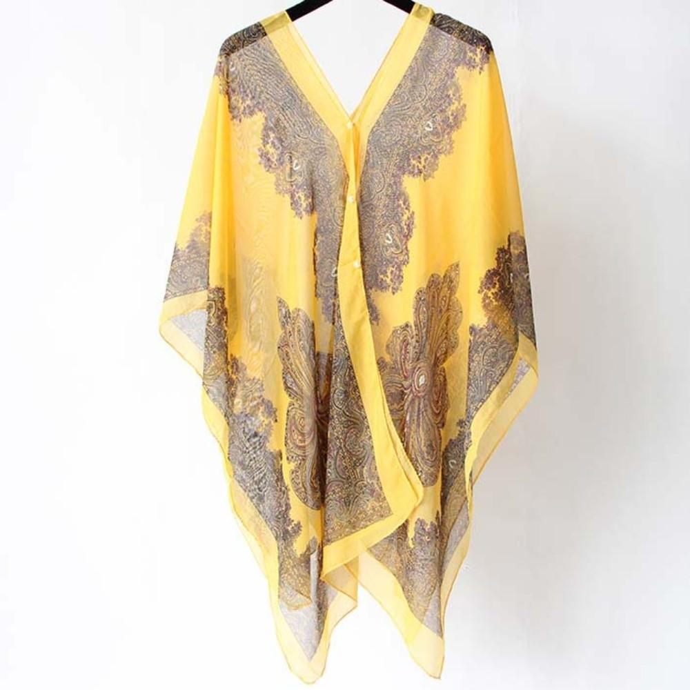 Breathable Sunscreen Thin Large Scarf with Buckle Seaside Vacation Cloak  Neck Decoration