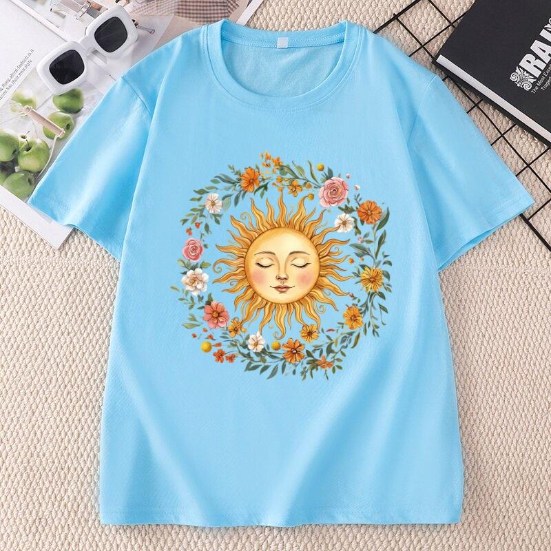 Boho Spiritual Sun TShirt Unisex Unisex Cute Bohemian Tee Mystic Moon Phase T Shirt Casual Round Neck Printed Cotton Short Sleeve