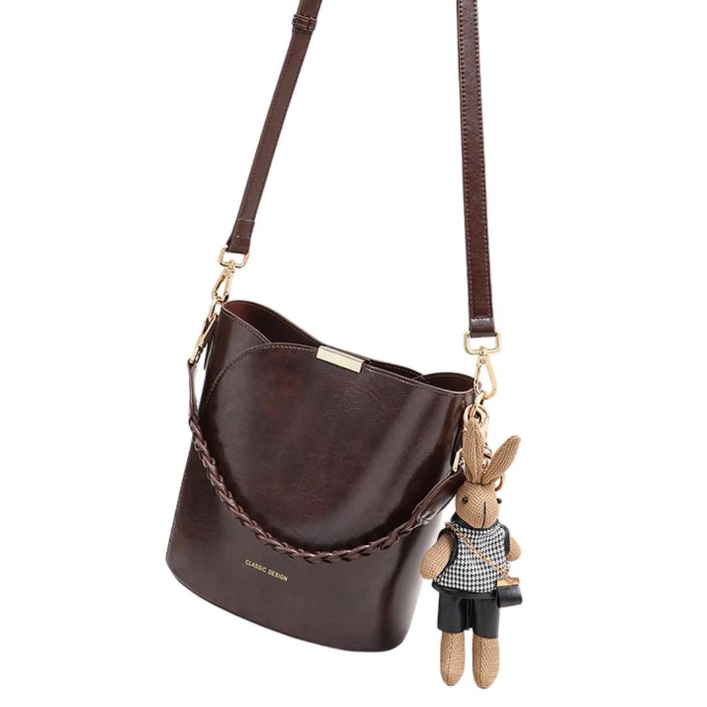 YUYULA Leder Handtasche, Damen Umhängetasche, Beuteltasche, Schultertasche, Kaffeefarbe, mit Geschenkbox