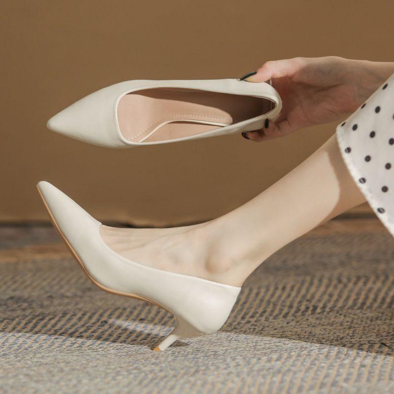 Temperament New Professional Pointed Soft Leather Work Shoes Wear-resistant High Heels Versatile Light Mouth Single Shoes