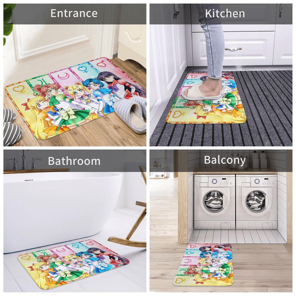 Cartoon Anime Girl Sailors Moons Front Door Mat Anti-Slip Outdoor Absorbent  Doormat Floor Bathroom Entrance Rug Carpet