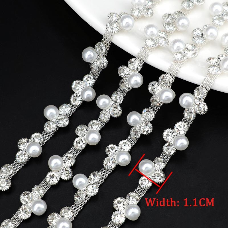 10Yards Rhinestone Chain Crystal Diamond Rhinestone Interval Pearl Chain Clothing Accessories DIY Wedding Party Decoration Gift