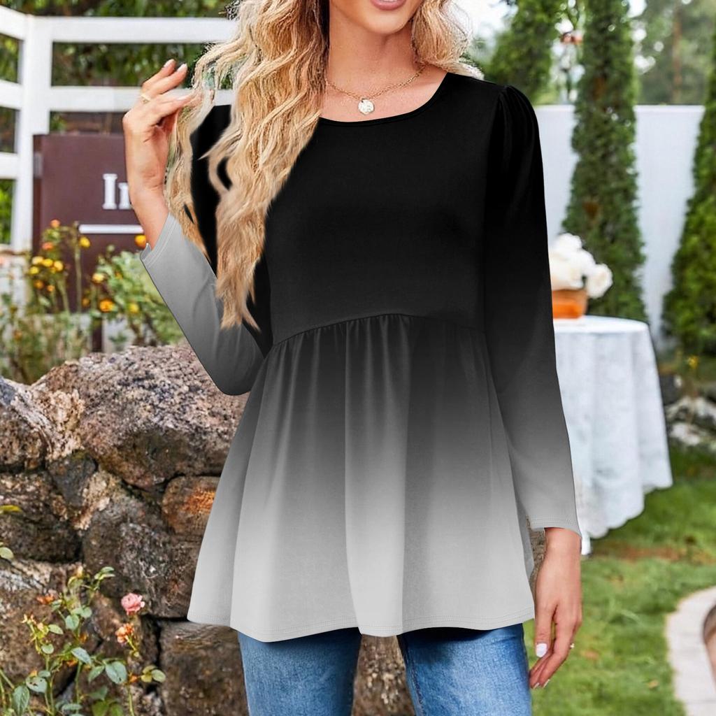 Women's Casual Fashion Long Sleeve Shirt Gradient Tunic Top