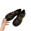 Rindslederversion~ Traubenmutter echtes Leder edle goldene Schnalle eckige runde Spitze britisches Stil faule dicke Absatz Slipper Damen kleine Lederschuhe