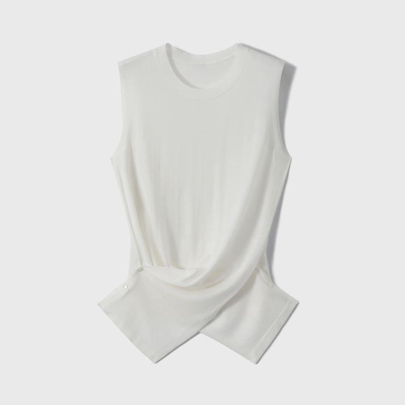 

Xhange Tight Waist Shirt Super Slimming with Mulberry Silk Sleeveless Knitting Tops Summer New Product 2025 Pearl White. S(Below 52.50kg)