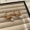Elegant Semi-Circle Pearl Hoop Earrings - High-End, Personalized Light Luxury