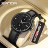 SANDA Men's 3D Leather Strap Waterproof Quartz Mesh Wristwatch - Fashionable & Trendy Calendar Design