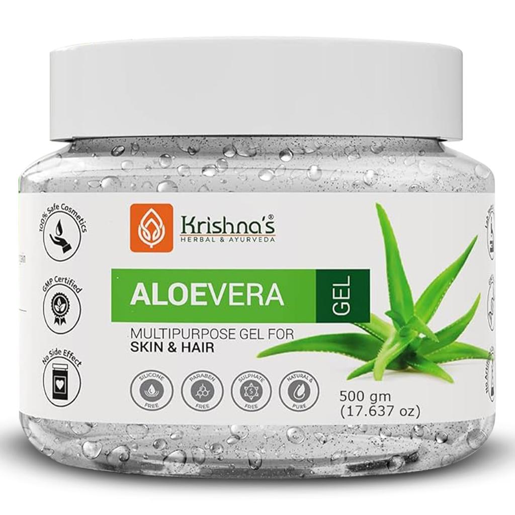KRISHNA's HERBAL & AYURVEDA Aloe Vera Gel - 500 G Pure White Non-Sticky Transparent 3 In 1 Aloe Fresh Soothing Gel For Skin, Body & Hair, Vitamin C