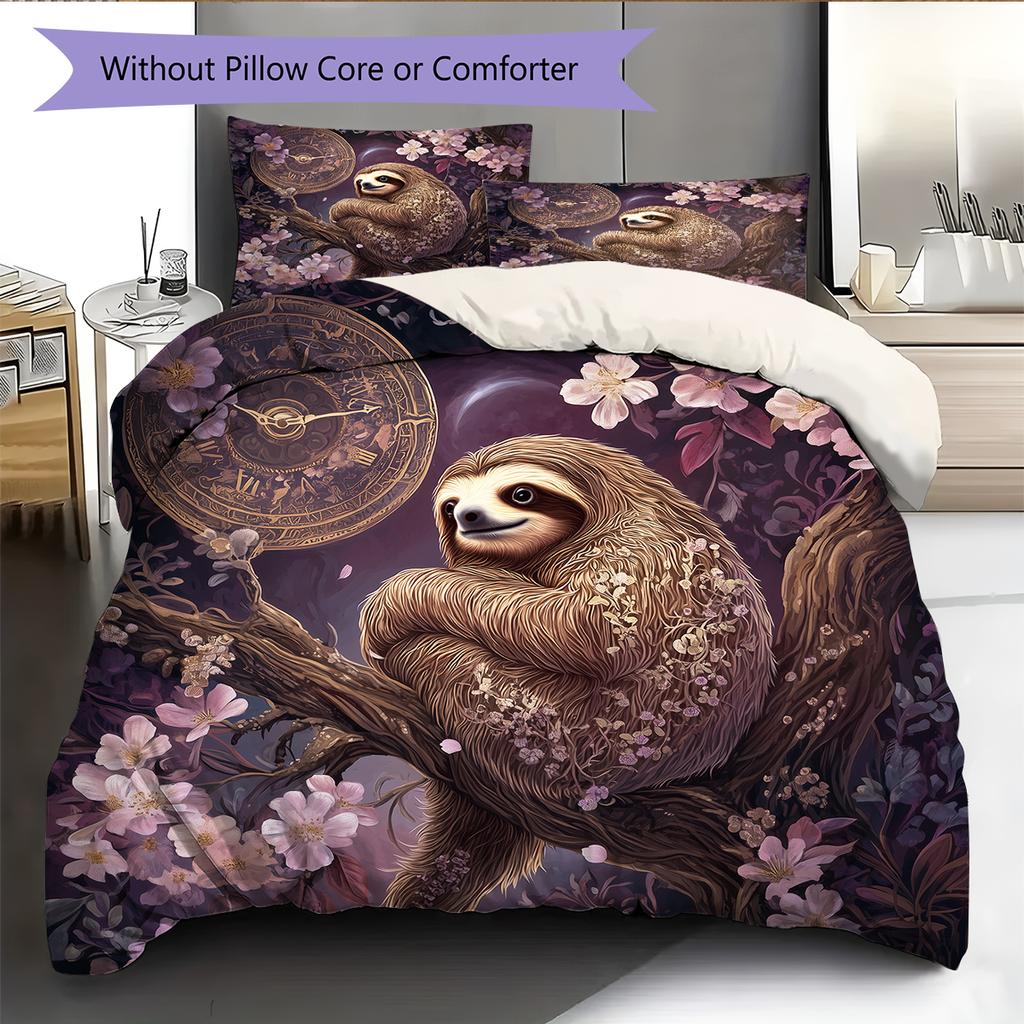 Black Sloth Pattern Bedding Home Decoration Birthday Gift (1 * Duvet Cover + 2 * Pillowcase, Without Core)