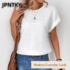 JPNTKY Women's Fashion Casual Solid Color Print O-Neck Short Sleeve Blouses & Shirts