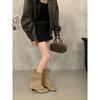 Vintage Belt Buckle Coarse Heel Pants Pile Boots Women's Autumn Pointed Mid-tube Western Cowboy Boots