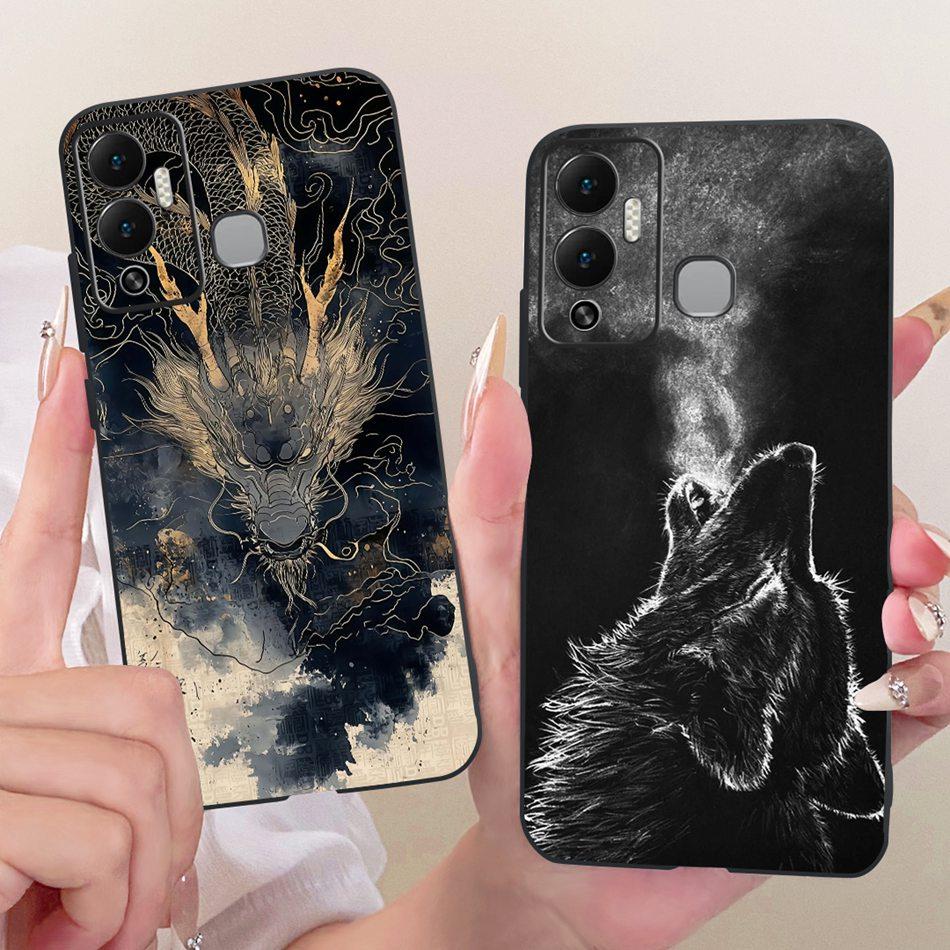 Für Infinix Hot 12 Play 12i Coole Drachen Tiger Muster Handyhülle Für Infinix Hot12i 12Play Schwarze Silikon Weiche Hüllen