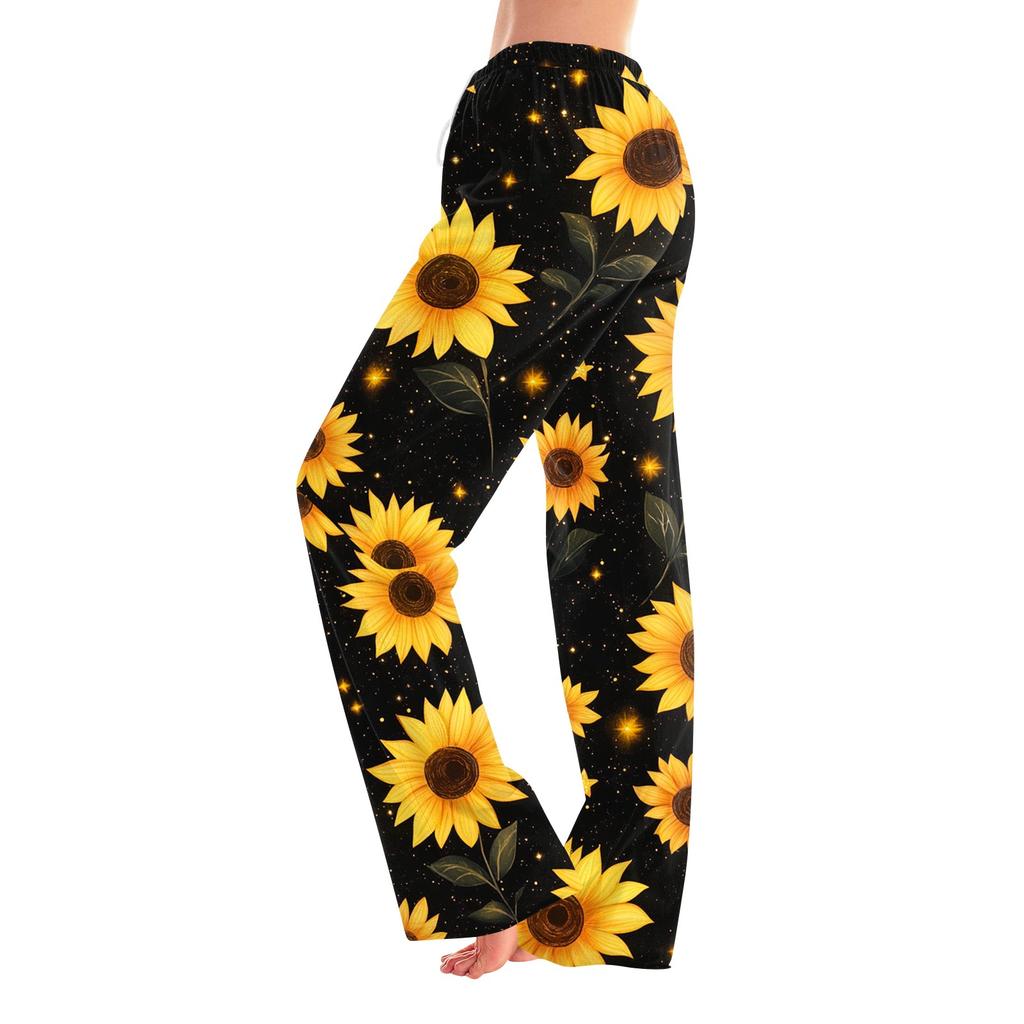 Womens Pajama Pants Sleepwear Casual Drawstring Elastic Waist Pants Comfy Straight Yoga Loose Trousers