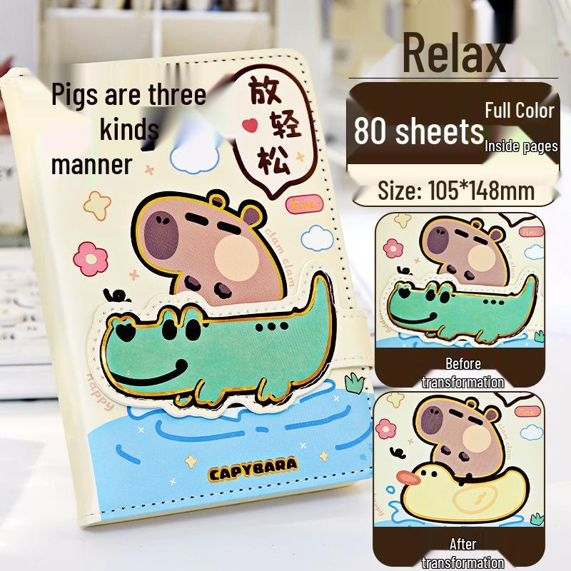 Capybara Cartoon A6 Hardcover Journal with Magnetic Buckle