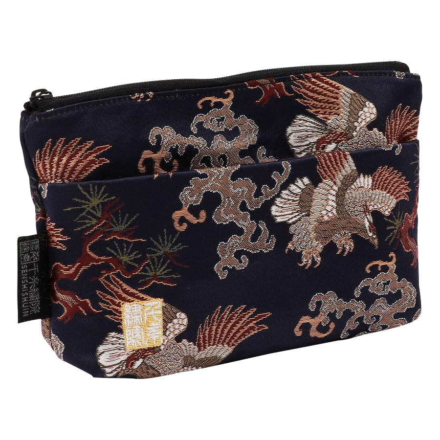Senshishuin Nishijin Brocade Pouch (Lined) Navy Blue Washimatsu (Small)