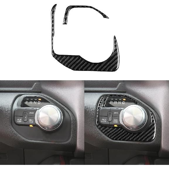 Real Soft Carbon Fiber Car Gear Shift Control Panel 2/4WD Switch Button Dashboard Trim Sticker Compatible with Dodge Ram 1500/2500/3500