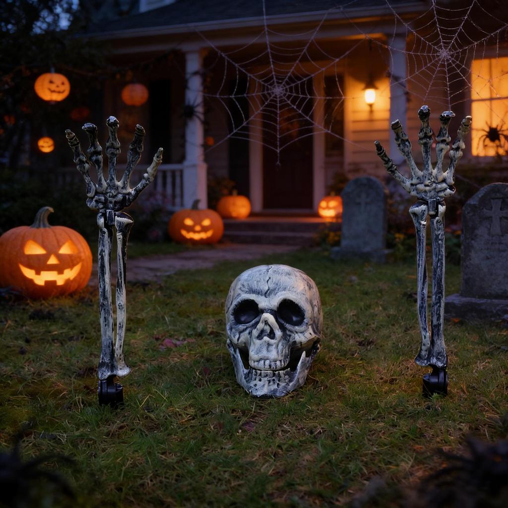 Haunted Skull Hand Ground Stake Set - 3-Piece Halloween Courtyard Decoration