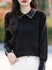 Women's Long-Sleeve Merino Wool Polo Sweater with Turn-Down Collar