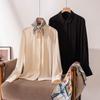Spring  New Silk Versatile Temperament Skinny Elegant Retro Design Niche Long Sleeve Top