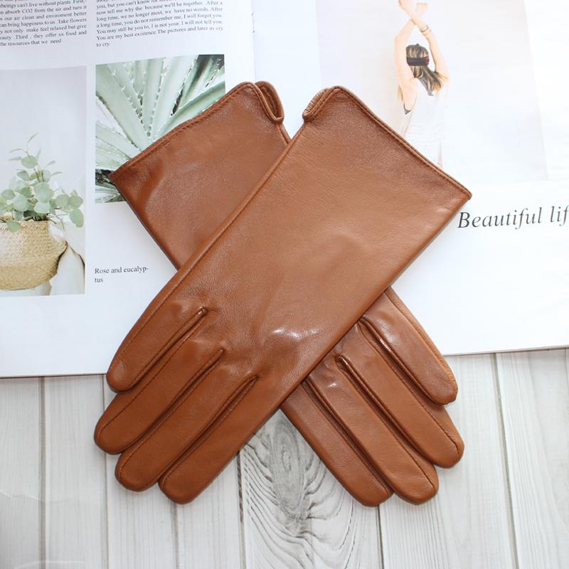 New Ladies Sheepskin Touch Screen Gloves Single Leather Thin Unlined Classic Solid Color Versatile Straight Driving Gloves