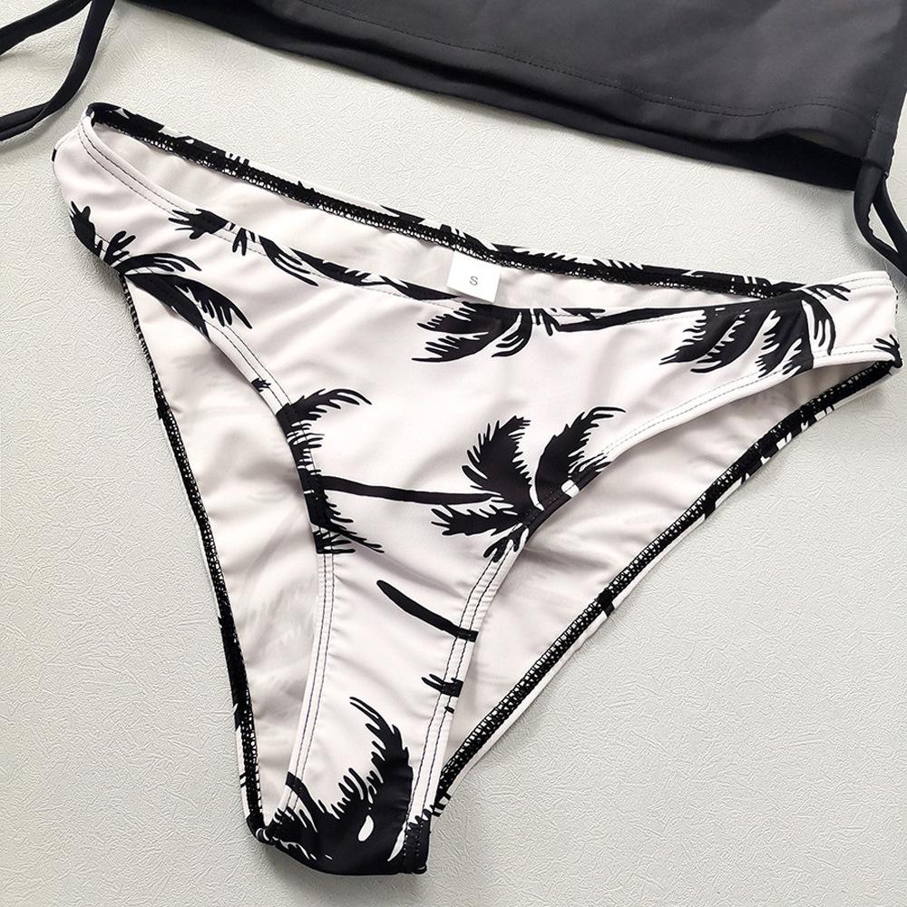 23-Year Coconut Tree Print Halter Neck Tie-Up Tummy Control Plus Size Women's Bikini