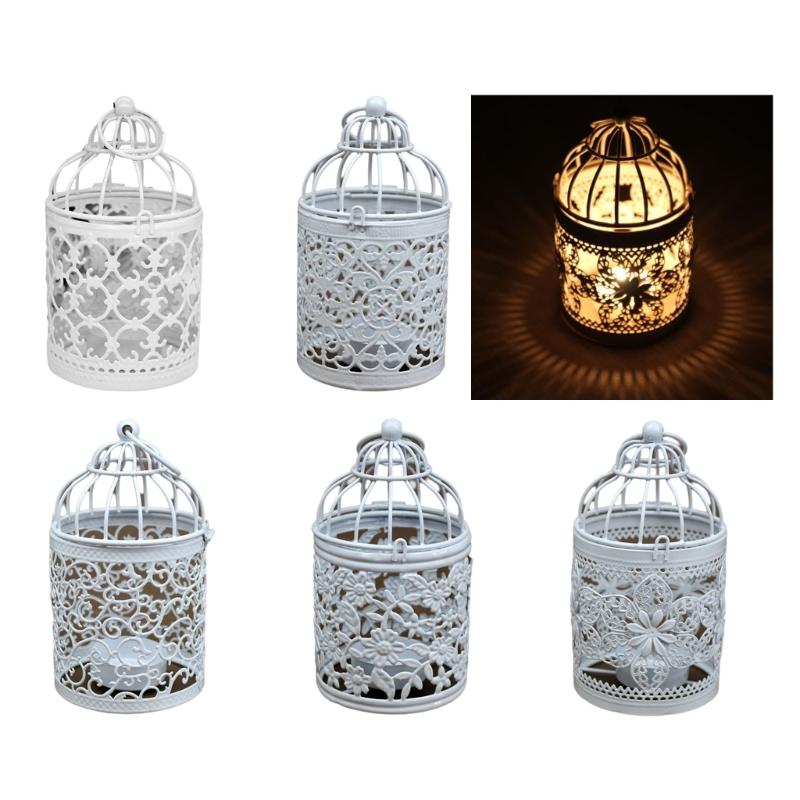 White Bird Cage Candle Holder with Intricate Hollow Designing Candle Stick for Weddings and Parties