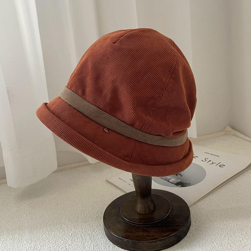 Японская повседневная вельветовая панама, теплая, ветрозащитная, рыбацкая кепка, ретро, широкополая шляпа-бассейн коричневый