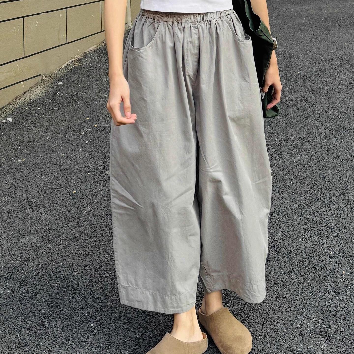

Women s Gray Quick-Drying Japanese-Style Wide-Leg Casual Cropped Pants S (85-110 jin) серый