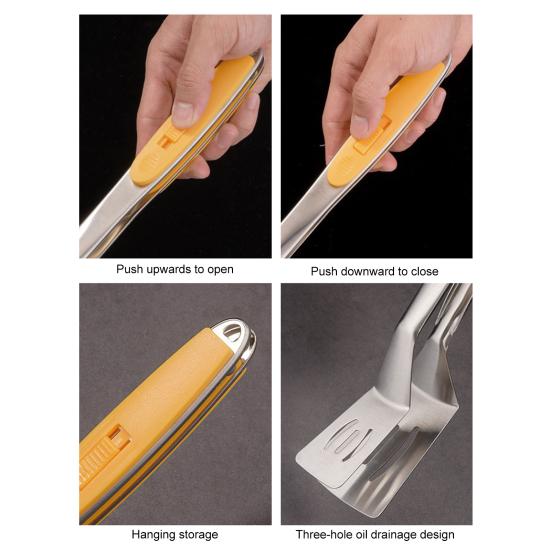 Anti-Scald Spatula Tongs Stainless Steel Food Shovel Clamp 2-in-1 Sliding