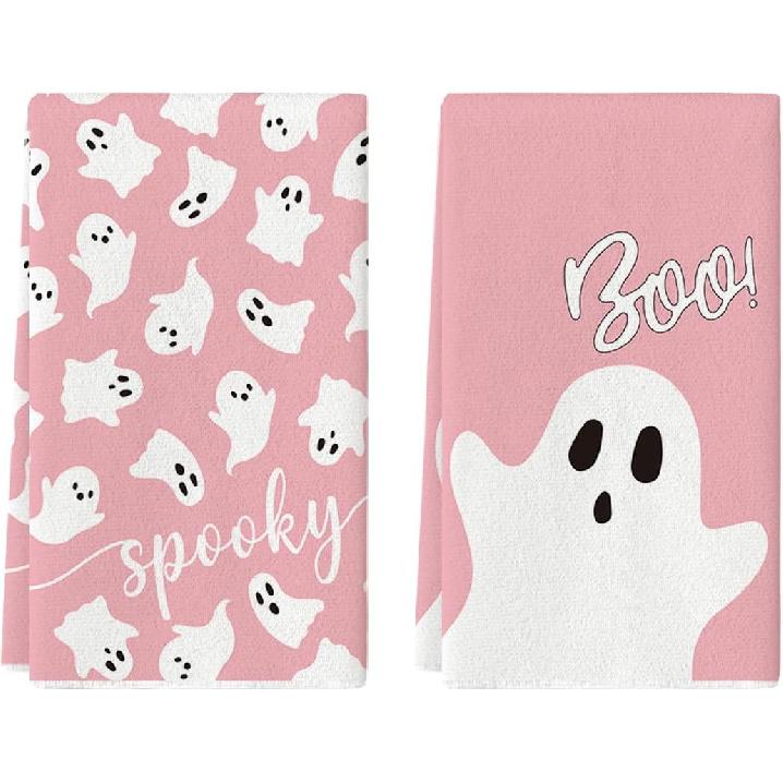Artoid Mode Black Ghost Spooky Halloween Kitchen Towels Dish Towels, 18x26 Inch Boo Decoration Hand Towels Set of 2