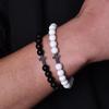 Black & White Frosted Agate Cross Couple Bracelets - Elastic Cord