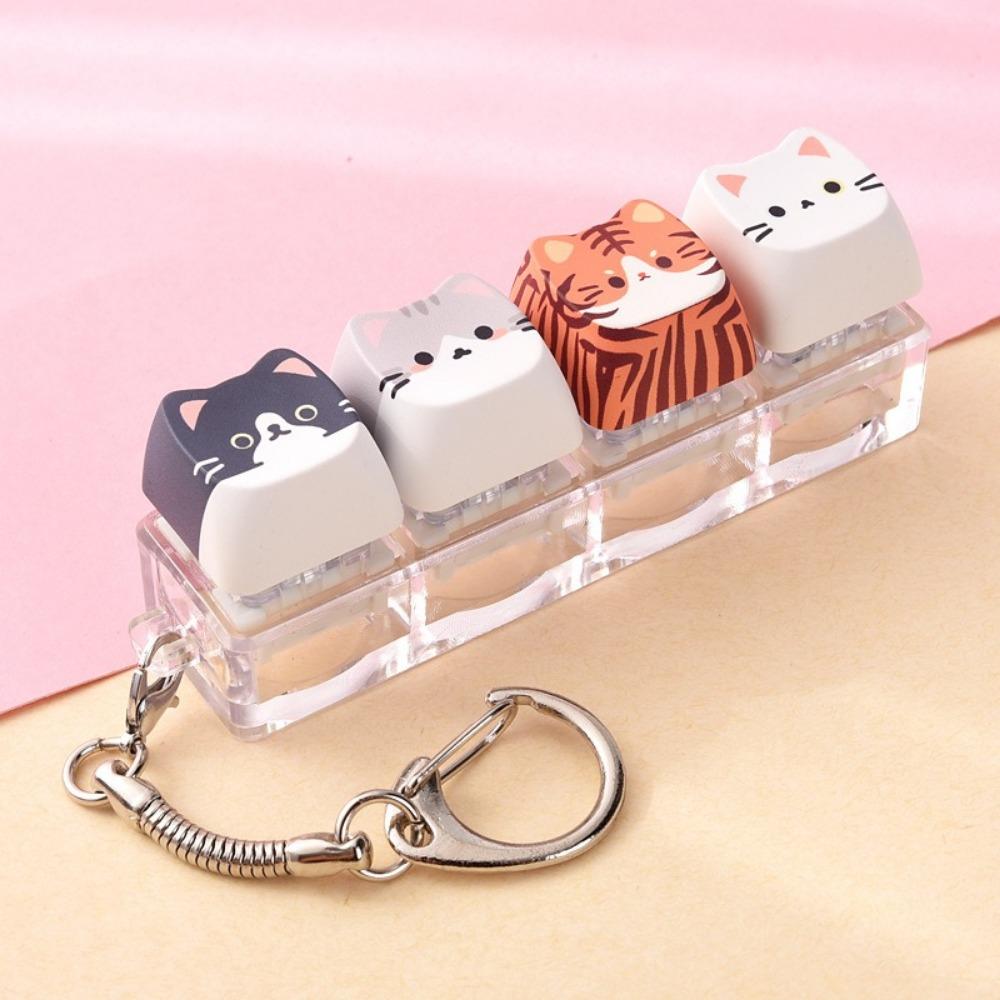 Creative Cat Fidget  Keychain Kawaii Keycap Keychain Cute Finger Keyboard Pendant  Backpack Pendant
